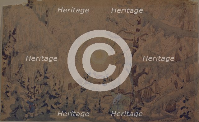 Stage design for the opera The Snow Maiden by N. Rimsky-Korsakov, 1910. Artist: Kustodiev, Boris Michaylovich (1878-1927)