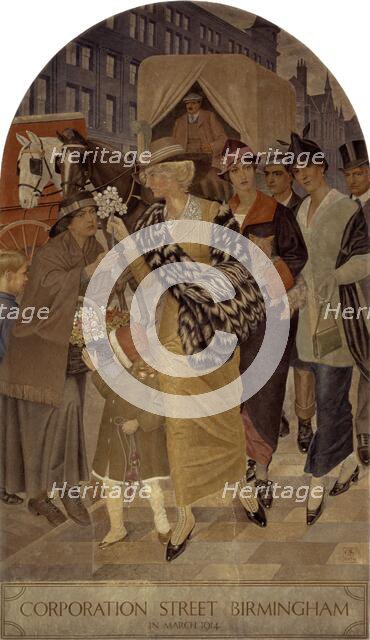 "Corporation Street, Birmingham, in March 1914".  Creator: Joseph Edward Southall.