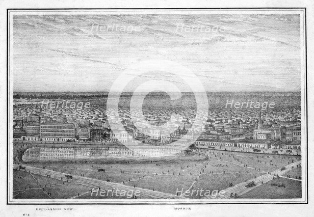 Esplanade Row and mosque, panorama of Calcutta, India, c1840s.Artist: Frederick Fiebig