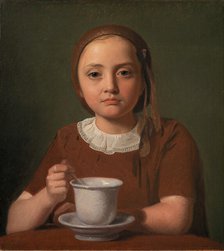 Little Girl, Elise Købke, with a Cup in front of her, 1850. Creator: Hansen, Constantin (1804-1880).