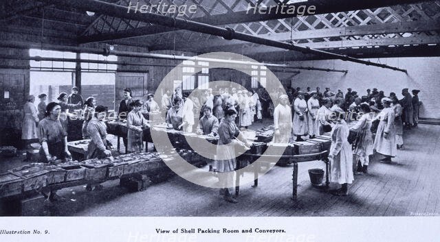 Shell packing room and conveyors, Leeds, 1919. Creator: Unknown.