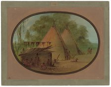 Making Flint Arrowheads - Apachees, 1855/1869. Creator: George Catlin.