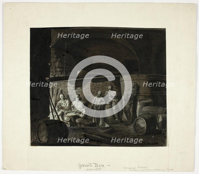 Wine Cellar with Men Playing Cards, 18th century. Creator: Gerrit Dou.