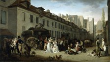 'The Arrival of a Stagecoach at the Terminus, rue Notre-Dame-des-Victoires, Paris', 1803.  Artist: Louis Leopold Boilly