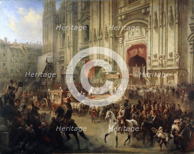 'Ceremonial Reception of Field Marshal Alexander Suvorov in Milan in April 1799', 1850s. Artist: Adolf Jossifovich Charlemagne