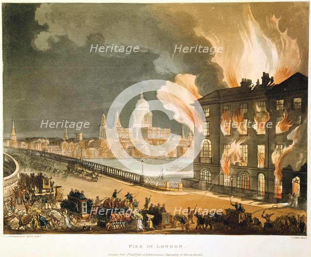 'Fire in London', 1808. Artist: Thomas Rowlandson