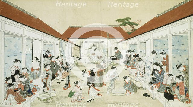 Women's Bathhouse and Laundry, Japan, early 19th century. Creator: Kitao Shigemasa.