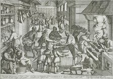 January: A Kitchen, published 1599. Creator: Antonio Tempesta.