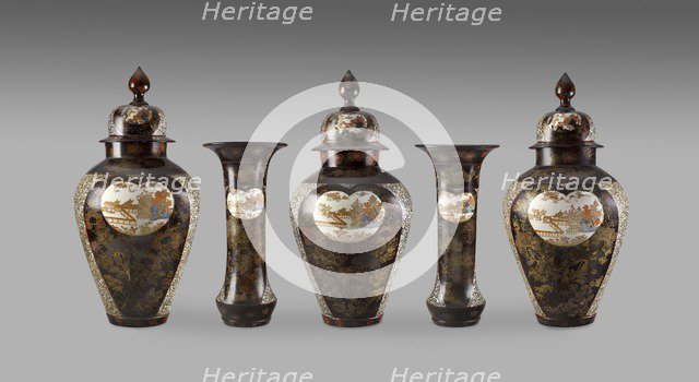 Lidded jar with panels depicting temple buildings among trees, 1701-1720. Artist: Unknown.