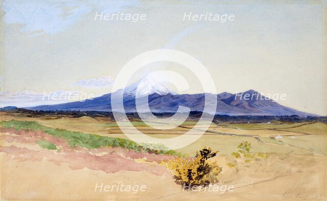 Mount Egmont and Pouakai, from New Plymouth,  c1858. Creator: James Crowe Richmond.