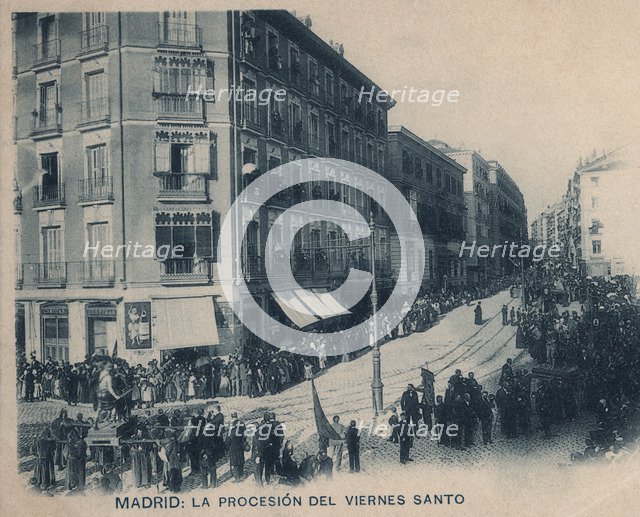 Easter, Good Friday procession in Madrid, 1912 postcard.