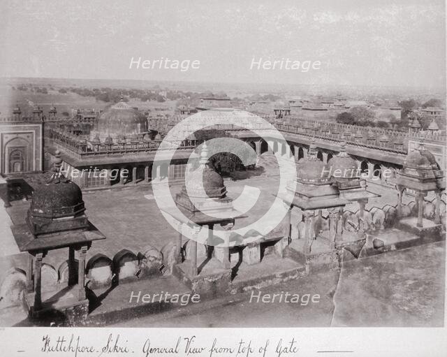 Futtehpore Sikri, General View from top of Gate, Late 1860s. Creator: Samuel Bourne.