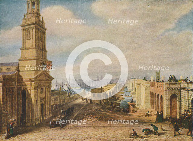 'London Bridges Old and New, 1831', (1920). Artist: George Scharf.