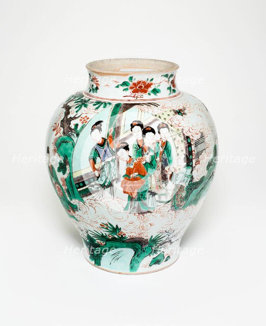 Jar with Figural Scenes and Poem Describing the Osmanthus and Moon, Qing dynasty, 1646... Creator: Unknown.