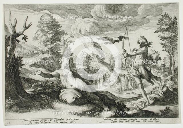 Apollo Killing Coronis, published 1590. Creator: Hendrik Goltzius.