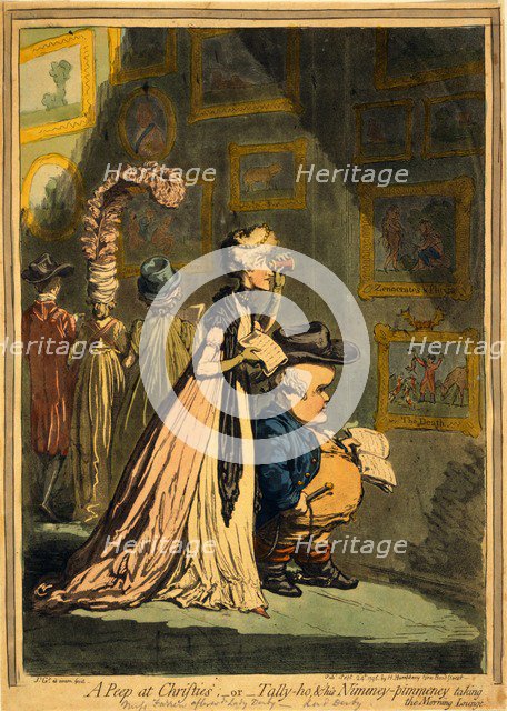A Peep at Christies or Tally-ho and his Nimeney-Pimmeney taking the Morning Lounge, 1796.