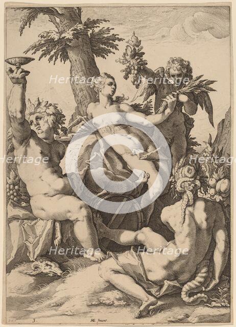 Venus, Bacchus, and Ceres, probably 1588. Creator: Jacob Matham.