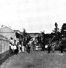 Arrival, and Subsequent Death, of Lady Carter at Lagos: triumphal arch...customs landing-stage, 1895 Creator: George Meisenbach.