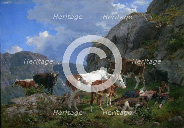 Rest at Noon in the Mountains, 1859. Creator: Anders Monsen Askevold.