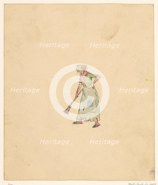 Old woman with broom, c.1880-c.1910. Creator: Anon.