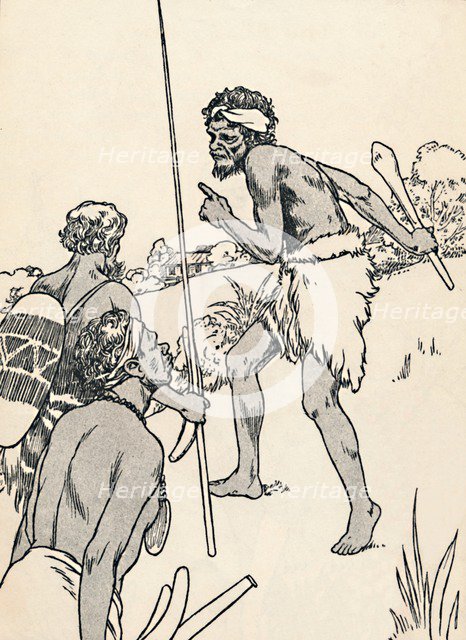 Aboriginal men approaching a settlers farm, 1912. Artist: Charles Robinson.