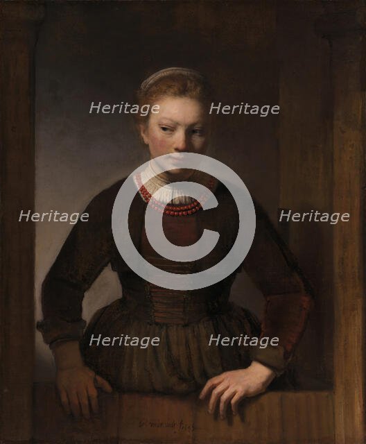 Young Woman at an Open Half-Door, 1645. Creators: Rembrandt Harmensz van Rijn, Workshop of Rembrandt.