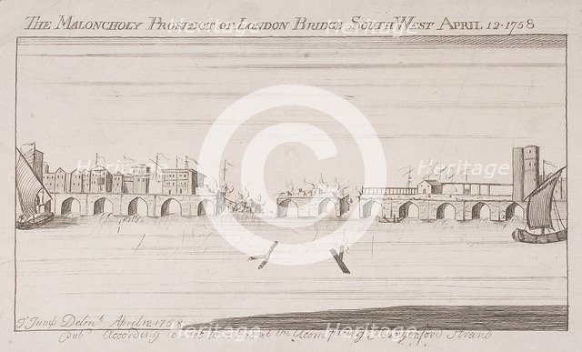 London Bridge (old), London, 1758 Artist: Anon