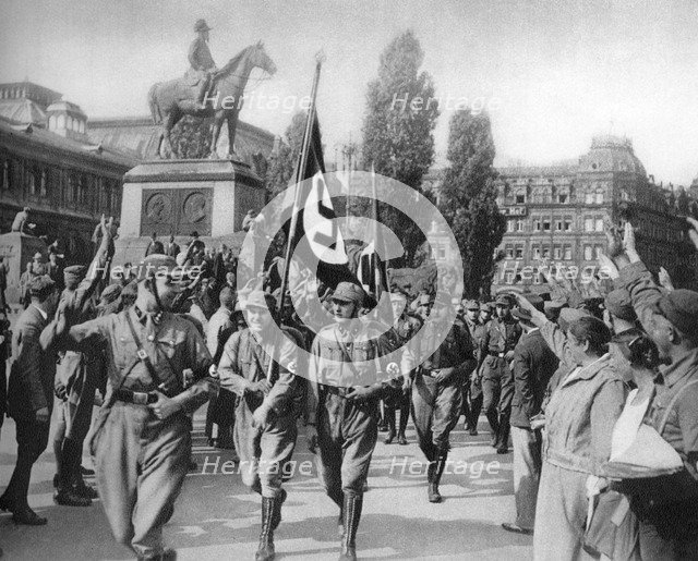Nazis marching through Nuremberg, Germany, 1929. Artist: Unknown