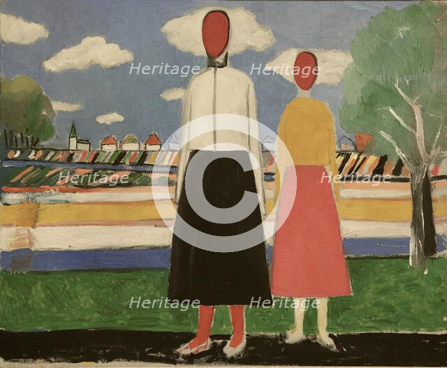 Two figures in the landscape, 1931-1932. Creator: Malevich; Kasimir Severinovich (1878-1935).