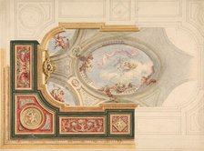 Design for a ceiling in Baroque style with a central panel in trompe l'oeil, 19th century. Creators: Jules-Edmond-Charles Lachaise, Eugène-Pierre Gourdet.