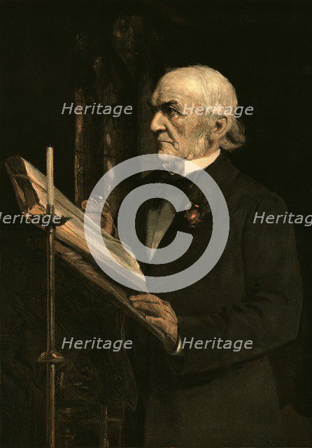 'Mr Gladstone reading the lesson in Hawarden Church', c1890s. Artist: Unknown.