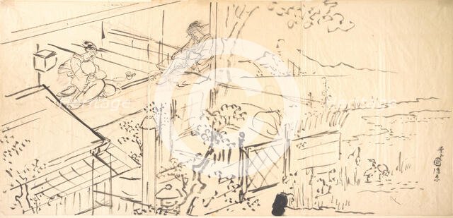 Two Courtesans Enjoying the View from a Teahouse. Creators: Utagawa Kunisada, Ichiransai Kunitsuna.