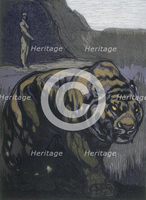 Tiger; scene from "The Jungle Book", 1919. Creator: Paul Jouve.