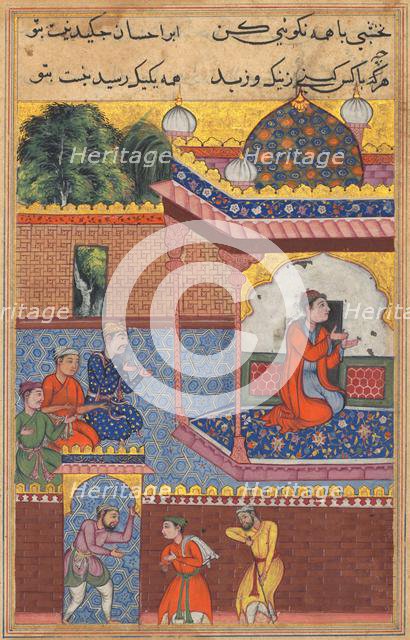 Page from Tales of a Parrot (Tuti-nama): Thirty-second night: Kaiwan, Latif, and Sharif..., c. 1560. Creator: Unknown.