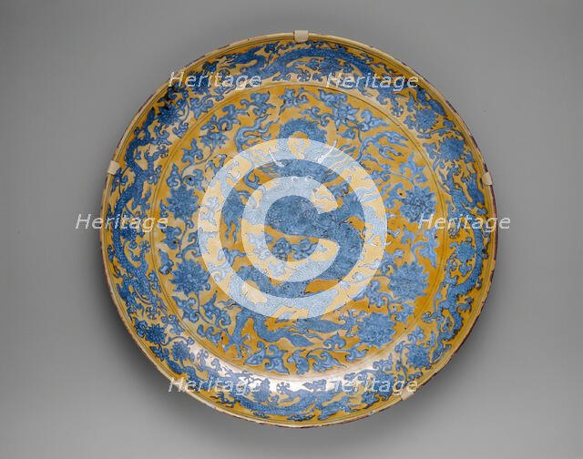 Large Plate with Dragons, Clouds and Floral Sprays, Ming dynasty, mark and reign of Jiajing (1522-66 Creator: Unknown.