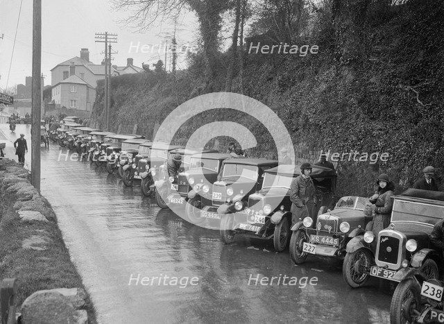 Cars parked at the MCC Lands End Trial, Launceston, Cornwall, 1930. Artist: Bill Brunell.
