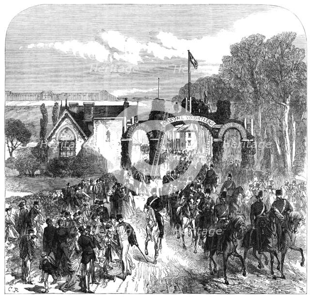 The Volunteer Review at Portsmouth: the 1st Middlesex Artillery,...Cosham,...Good Friday, 1868. Creator: C. R..