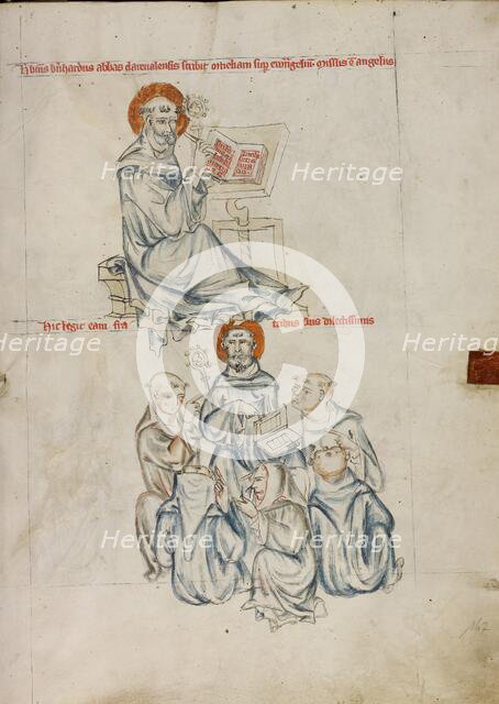 Bernard of Clairvaux Writing: Bernard Preaching to Brothers of the Order; Vita beatae Hedwigis,1353. Creator: Unknown.