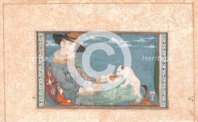 European man feeding a dog, 1634-1900. Creator: Unknown.