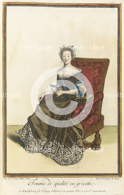 Recueil des modes de la cour de France, 'Femme de Qualité en Grisette', 1683. Creator: Jean de Dieu.