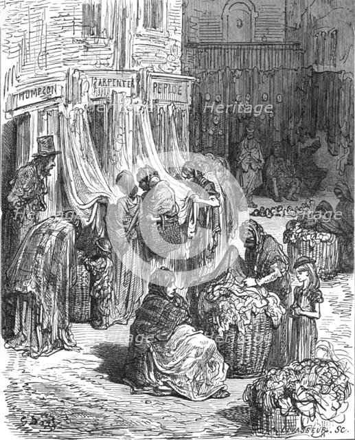 'Gloucester Street, New Cut-Old Clothes Mart', 1872.  Creator: Gustave Doré.