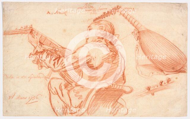 Sketches of a Lute Player and Lute, 1756. Creator: Jan Garemijn.