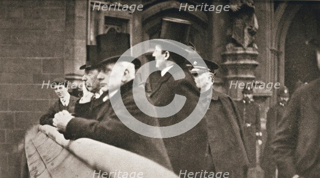 Members of both Houses watching suffragettes in Parliament Square, London, 30 June 1908. Artist: Unknown