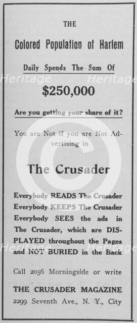 The Colored population of Harlem; The Crusader Magazine, 1918-1922. Creator: Unknown.