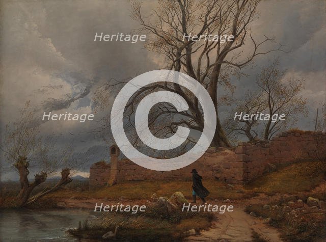 Wanderer in the Storm, 1835. Creator: Julius von Leypold.