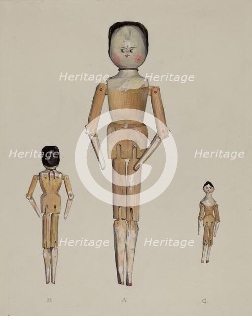 Jointed Wooden Dolls, c. 1936. Creator: Jane Iverson.