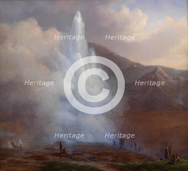 The Eruption of the Great Geyser in Iceland in 1834, 1835. Creator: Friedrich Theodore Kloss.