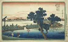 View of the Lotus Pond at Shinobugaoka (Shinobugaoka hasuike no zu), from the series..., c. 1831. Creator: Ando Hiroshige.