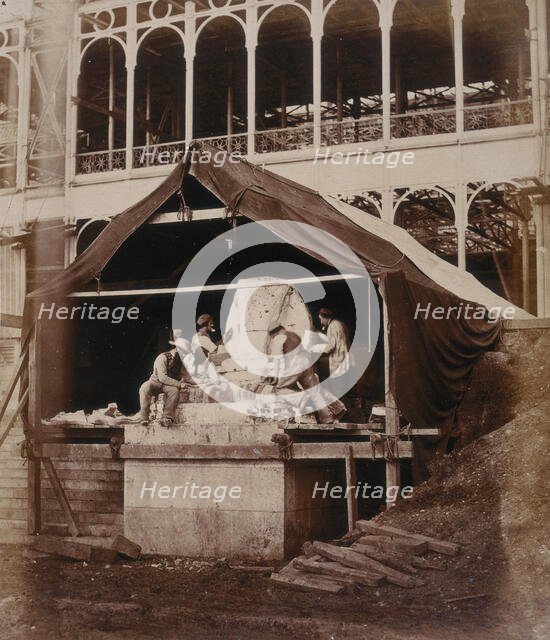 'Casting the Sphinx at the South Transept', Crystal Palace, Sydenham, 1852-1854. Creator: Philip Henry Delamotte.
