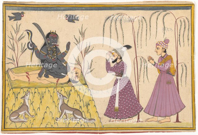Raja Surma Sen (Reigned 1781-1788) and His Attendant Nagatu Worshipping the Goddess Kali, c1785. Creator: Unknown.